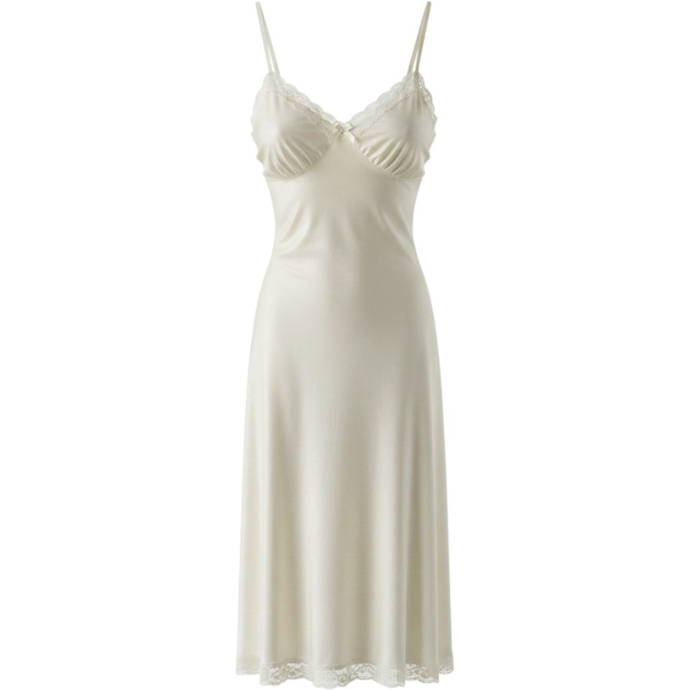 Vintage Mel-Lin Ivory Nylon‎ Lace Trim Full Slip Dress Adjustable Straps Size 38
